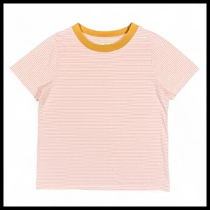 Madewell Supima Cotton Essential Ringer Tee Lighthouse Pink White Stripe Gold M - Picture 1 of 8