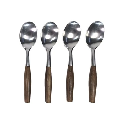 4 Dansk Designs IHQ Soup Spoons Brown Teak Handle Germany Lot Of 4 - Image 1 of 2