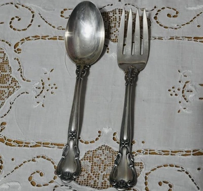 PAR DE 2 PIEZAS PARA SERVIR CHANTILLY GORHAM PLATA ESTERLINA ~ CUCHARA y HORQUILLA c.1960 Foto 1 de 3