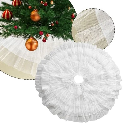 Decorate Your Xmas Tree Base with 90CM Christmas Tree Skirt Snowy Look - Image 1 of 4