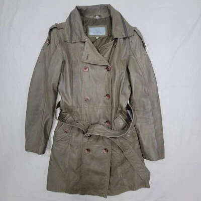 Gabardina BOD & CHRISTENSEN Mujer Talla M Verde Oliva Cuero Genuino Cinturón Foto 1 de 4