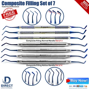 Dental Composite Filling Instruments Set of 7 Blue Titanium Coated Restorative - Picture 1 of 13