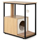 Costway Cat House Side Table Kitten Cat Cabinet End Table with Cat Condo