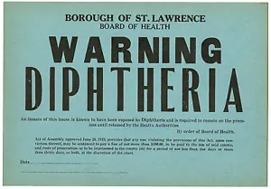 1923 Board of Health Infectious Disease Window Card Sign WARNING Diphtheria - Picture 1 of 2