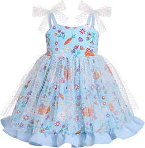 Baby Girl Dress Spaghetti Straps Bow Tulle Tutu Princess Dress Toddler Birthday - Picture 1 of 23
