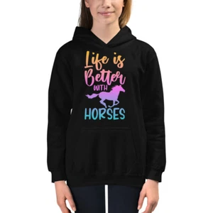 "Life is better with Horses" Kids Hoodie - Picture 1 of 13