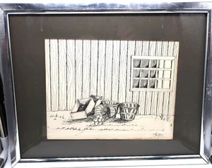 Vtg Art Drawing Apple Harvest Elisa Alice Filli Demski Signed w/ Business Card - Picture 1 of 14