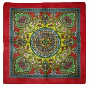 22"x22" Ornate Paisley Mosaic Multi Color Red Border Bandana
