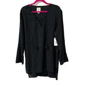 Billabong Blue Skies Mini Beach Long Sleeve Cover Up Black Dress Size S Small - Picture 1 of 10