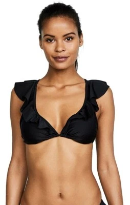 Top de bikini Shoshanna 262538 para mujer negro con volantes cuello tanga talla B/C Foto 1 de 3