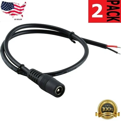 2x DC Power Jack Adapter Plug Female Pigtails 5.5mm x 2.1mm 30cm/12in 12V Port - Image 1 of 2