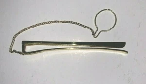 Tie Tack Brass Tie Clip with Chain Vintage Men's Tie Accessory - Picture 1 of 4