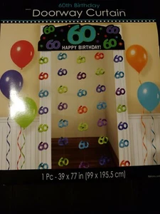 60TH BIRTHDAY PARTY CONTINUES MILESTONE HANGING DOORWAY CURTAIN DECORATION 6FT - Picture 1 of 2