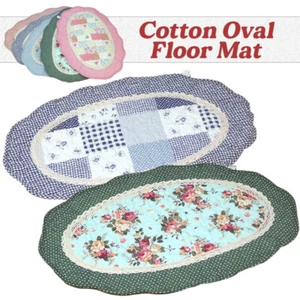 Cotton Oval Floor Mat Flower Patchwork Carpet Non-slip Floor Mat Home Decor 1x - Picture 1 of 18