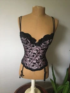 Vintage 80’s Black & Pink Lace Victoria Secret Lingerie Bustier 34B - Picture 1 of 12