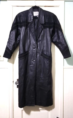 VINTAGE Womens WINLIT Black Paisley 100% Suede Leather S Long Duster Jacket Coat - Image 1 of 4