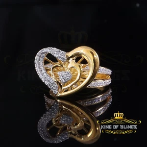 925 Silver Baguette 85 Cubic Zirconia Stones Yellow Dual Heart Womens Ring SZ7. - Picture 1 of 12