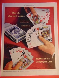 1946 Men Agree BICYCLE is the Cardplayer's Card! photo art print ad - Picture 1 of 1