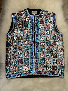 VTG Rosanna 1960s Post War Era Rock N Roll Handloomed Sequin Vest Top Paillette - Picture 1 of 13