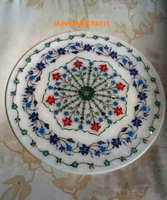 Mesa de comedor de mármol de 2' con incrustaciones de piedras raras mesa de centro redonda po Foto 1 de 4