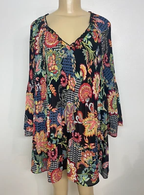 Ninety clothing co Woman Plus 2X Multi/C Floral Bell Sleeve Boho Blouse Top NWT - Image 1 of 4