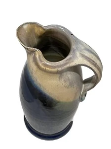 Jarra de gres arte cerámica mango azul claro oscuro esmalte por goteo firmado por artista  - Imagen 1 de 14