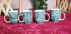 Set Of 4 Folk Craft Tienshan Moose Country Ceramic Coffee Mugs Cups Green Sponge