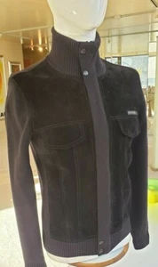 PRADA MEN'S BLACK SUEDE FRONT CARDIGAN JACKET COVERED ZIP US SMALL EURO 48 ned - Picture 1 of 9