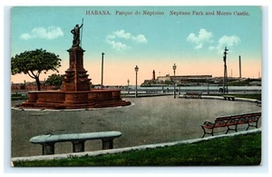 Postal Parque Neptuno y Castillo Morro Habana La Habana Cuba D4 - Imagen 1 de 2