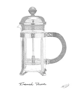 French Press art print 11 x 14" pointillism by Alex Uvalle coffee - Picture 1 of 2