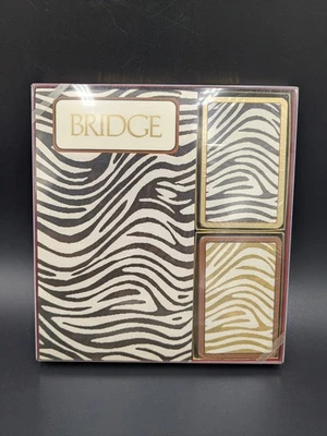 Caspari Bridge Playing Card Gift Set 2 Decks & Pad, Serengeti Zebra Black & Gold - Image 1 of 4