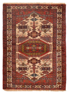 Vintage 3'10" x 5'5" Geometric Hand-Knotted Carpet Traditional Wool Area Rug - Image 1 of 4