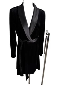 Vestido de terciopelo negro de felpa Adrianna Papell vacaciones línea A chal cuello lazo cinturón 12 - Imagen 1 de 12