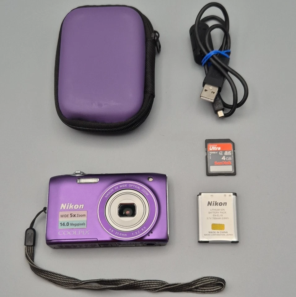 Nikon Coolpix S3100 14,0Mp Digital Camera Purple 5x Zoom, Charger SD Case, READ - Photo 1/4