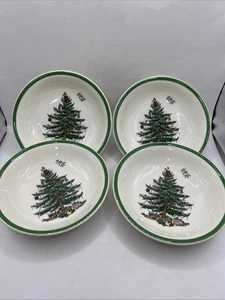 Spode Christmas Tree SMALL CEREAL BOWLS Set of 4 - 6.25"D x 1.5"H S3324 EUC - Picture 1 of 12