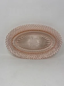 Vtg Anchor Hocking Miss America Pattern Pink Depression Glass Oval Serving Tray - Picture 1 of 11