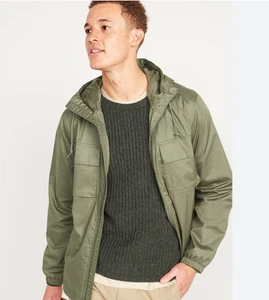 Old Navy Jacket Men's Medium Army Green Utliity Coat Zip Up Hooded - Picture 1 of 6