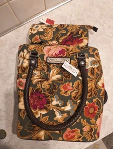 Longaberger Hand Bag Purse @ Make-up Floral Canvas Brown Woven Handle Homestead - Picture 1 of 10