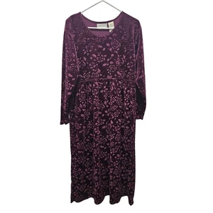 Vintage Erika Studio Maroon Purple Velvet Burnout Maxi Dress Size L Rose Floral - Picture 1 of 5