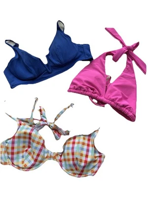 Unbranded Women’s Small Swim Tops Lot Of 3 Bikini Style In Blue Pink & Multi - Image 1 of 4