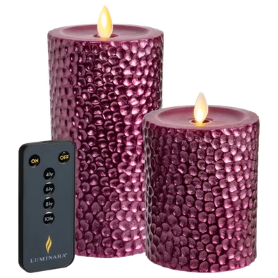 Luminara 2-Piece Flameless 4" and 6" Metal Hammered Pillar Candle Set - Image 1 of 4