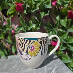 Denby Monsoon Cosmic Pattern White With Pattern Curved Tea Coffee Mug 350ml H4" - Picture 1 of 7