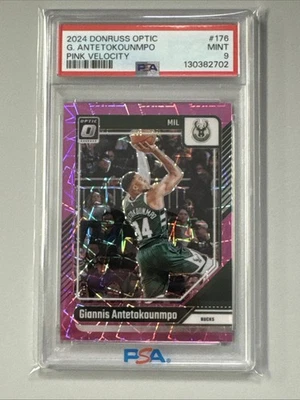 Donruss Optic Giannis Antetokounmpo Pink Velocity 2024-25/79 PSA 9  Foto 1 de 2