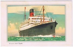 Card Cunard RMS Scythia Schedule Quebec To Southampton July 1952 4" x 6 1/2" - Bild 1 von 2