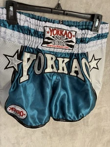 Pantaloncini Yokkao uomo XL MMA Muay Thai boxe combattimento tronchetti vintage carbonio argento blu - Foto 1 di 17