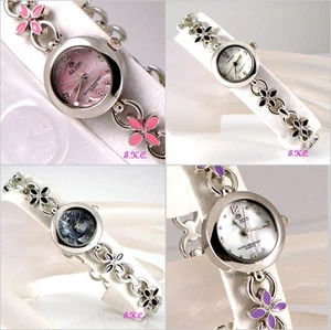 Shabby Chic Nouveau Enamel Flowers Mother Of Pearl Kitsch Ladies Bracelet Watch - Picture 1 of 5