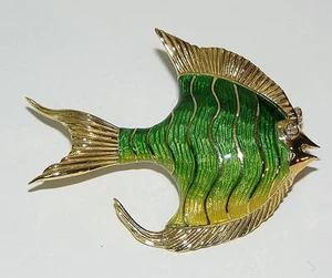Emaille Fisch Anhänger / Anstecknadel in 18K massiv Gelbgold von "Vergano of Italy" - Bild 1 von 2