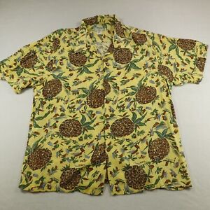 Vintage KAMEHAMEHA Shirt Mens XL Yellow Hawaiian Pineapple Camp Island Aloha