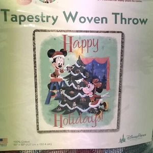 Disney World Happy Holidays Tapestry Christmas Woven Throw Disney Mickey Minney - Picture 1 of 5