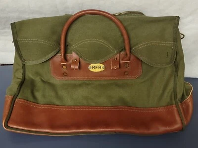Bolsa de viagem vintage Gokeys de lona e couro caça aproximadamente 21x13 - Imagem 1 de 4